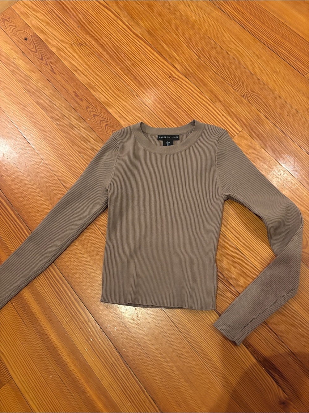 Sincerely Jules Ribbed Long-Sleeve Top in Taupe